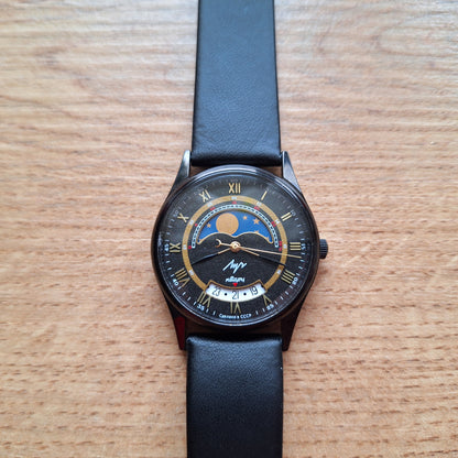 NEW Quartz watch LUCH with Real Moon Phases Calendar